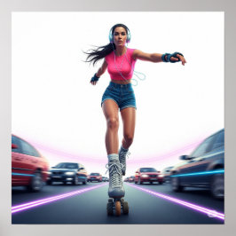 Poster Design de Arte Urbana do Rollergirl Dinâmico
