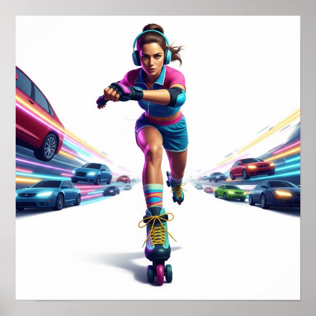Poster Design de Arte Urbana do Rollergirl Dinâmico (Frente)