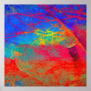 Poster Design de árvore abstrato em vermelho e azul