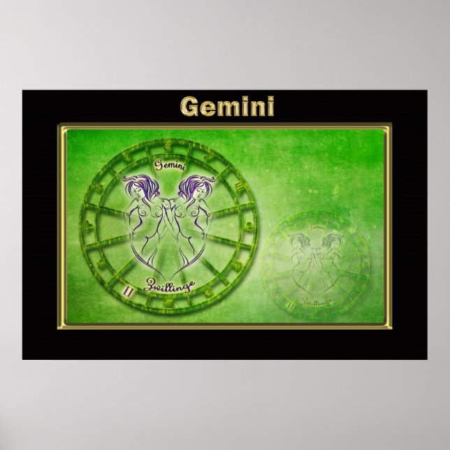 Pôster Design de Astrologia Gemini Zodiac (Frente)