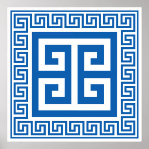 Poster Design de Azul e Branco, Padrão-Chave Grego