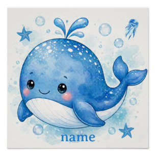 Pôster design de baleia kawaii fofo