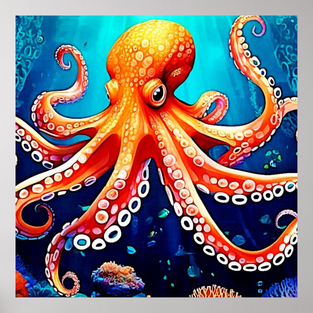 Poster Design de Brilho de Octopus do Mar Profundo (Frente)