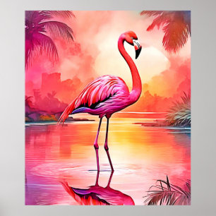 Poster Design de Brilho Tropical de Flamingo Vibrante