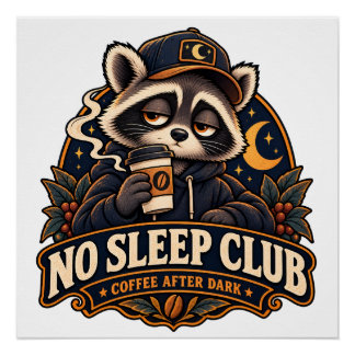 Pôster Design de café divertido de guaxinim do turno da n