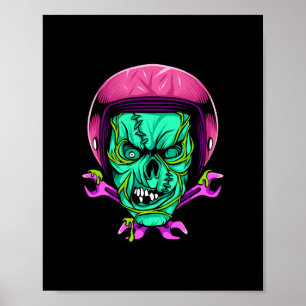 Poster Design de capacete de motociclista com caveira de 