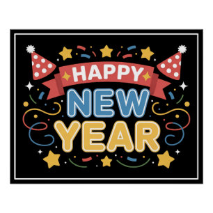 Pôster Design de Celebração de Ano Novo Feliz