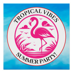 Pôster Design de Círculo de Verão Flamingo Rosa-68730