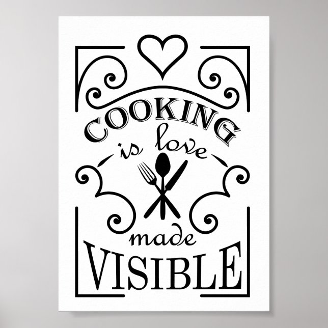 Poster design de citação 'Cozinhar é amor feito visível' (Frente)
