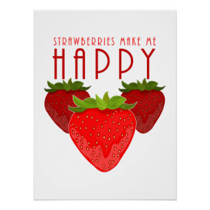 Pôster Design de Citação de Morango Fofo Fruta Kawaii