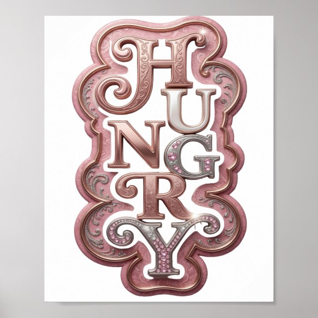 Poster Design de Citação HUNGRY em Prata Negrito (Frente)