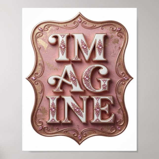 Poster Design de Citação IM AG INE Rosa Engraçado (Frente)