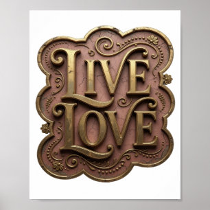 Poster Design de Citação LIVE LOVE em Dourado Marcante