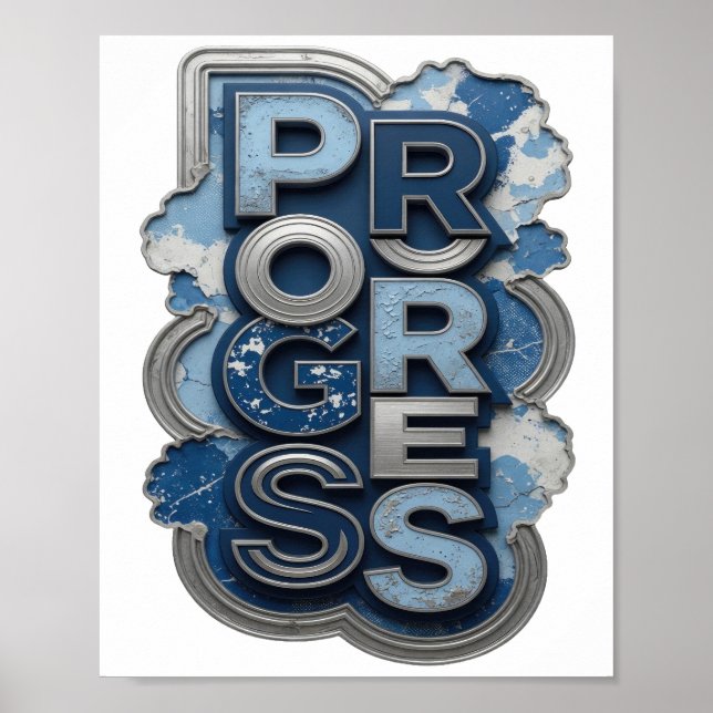 Poster Design de Citação PROGRESSO Prata Icônico (Frente)