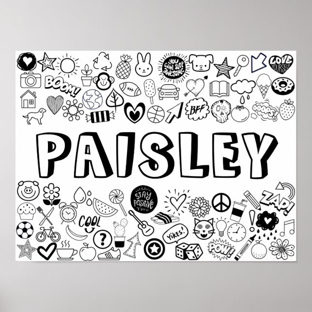 Poster design de Contorno 'PAISLEY' Colorido-você-mesmo (Frente)