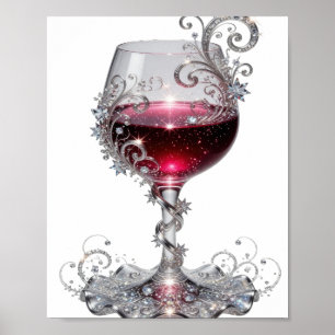 Poster Design de copo de vinho tinto prateado limpo