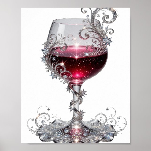 Poster Design de copo de vinho tinto prateado limpo (Frente)