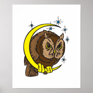 Poster Design de Coruja e Lua