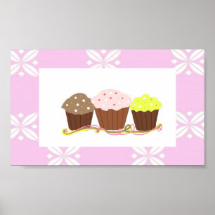 Pôster Design de Cupcake Rosa e Branco