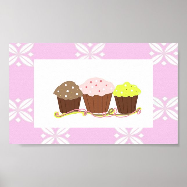 Pôster Design de Cupcake Rosa e Branco (Frente)