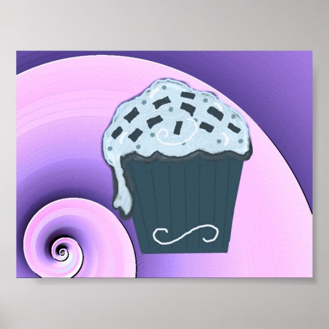 Poster Design de Cupcake Roxo e Azul Giratório no Cartaz (Frente)