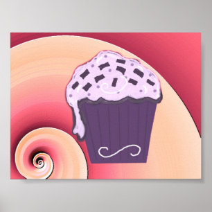 Poster Design de Cupcake Roxo Ondulado no Cartaz