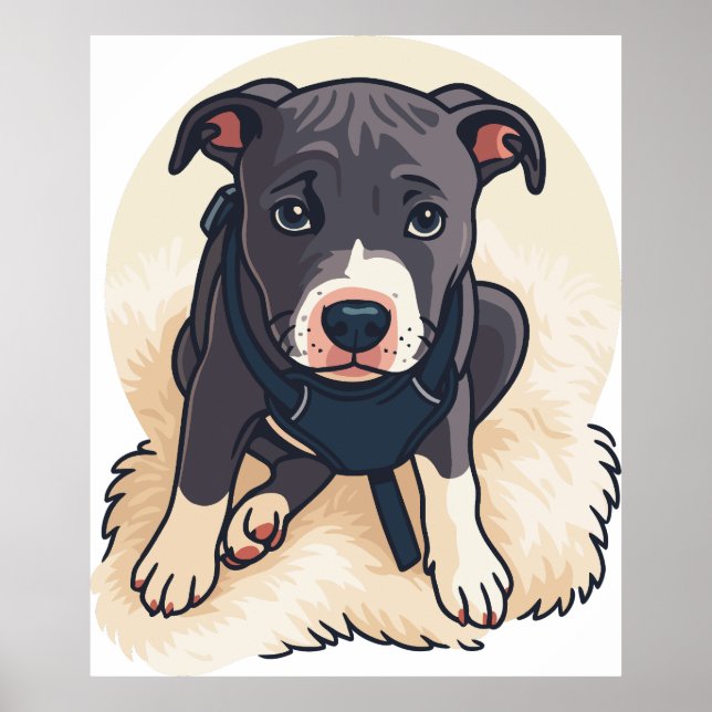 Poster Design de desenho animado de cachorro Pitbull fofo (Frente)