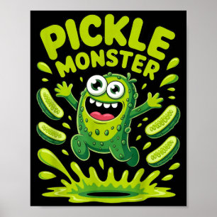 Poster design de desenho animado de monstro de pepino eng
