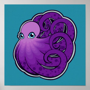 Pôster Design de Desenho de Tinta de Octopus Puro Enrolad