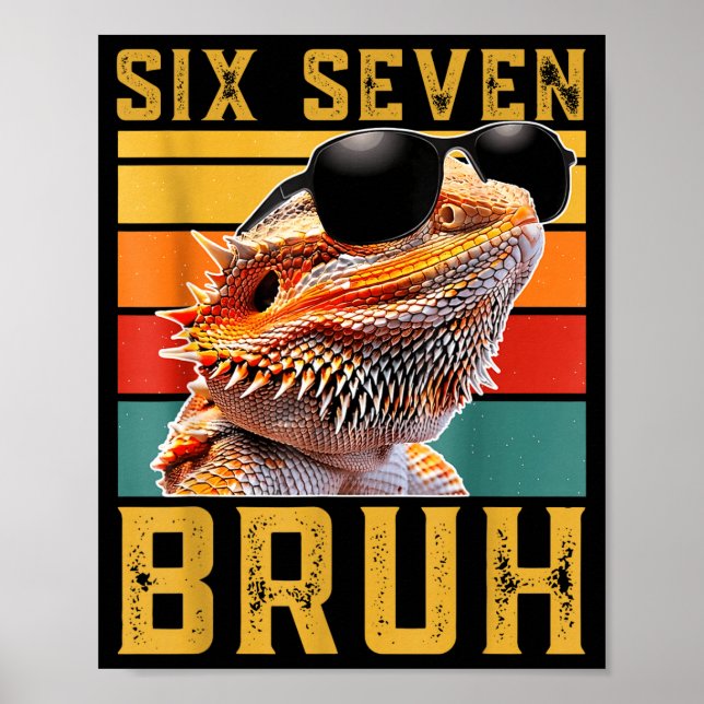 Poster Design de Dragão Barbudo Engraçado Meme Six Seven  (Frente)