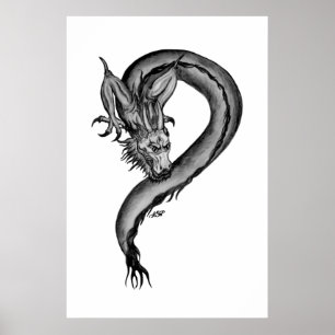 Pôster Design de dragão preto e branco