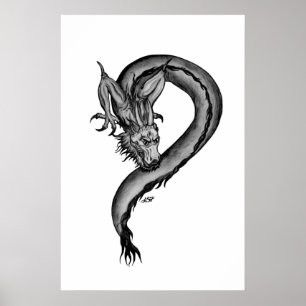 Poster Design de dragão preto e branco
