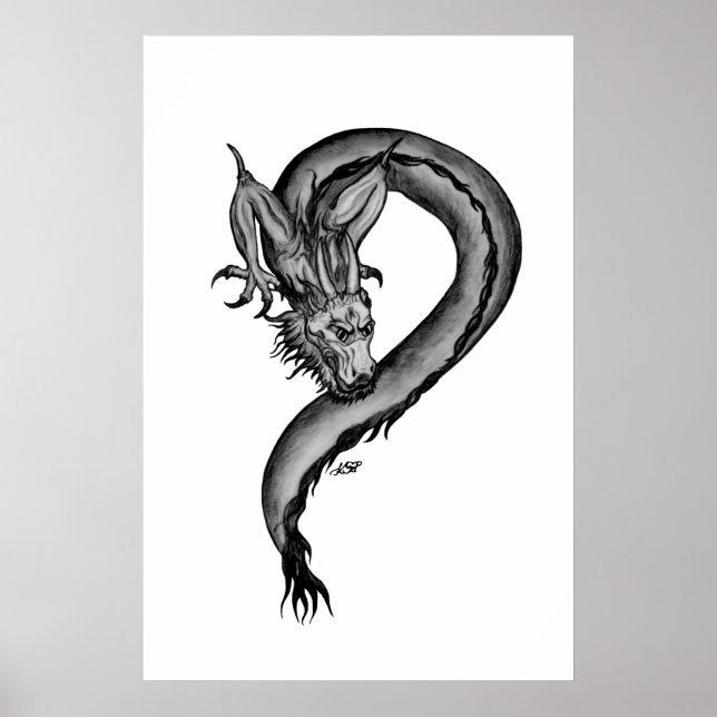 Poster Design de dragão preto e branco (Frente)