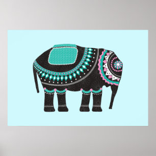 Poster Design de Elefante de Ornamentado Preto Único, Mo