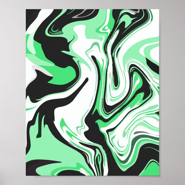 Poster Design de espiral abstrato verde, preto e branco (Frente)