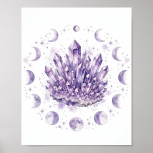 Poster Design de Fases da Lua com Aglomerado de Cristal d