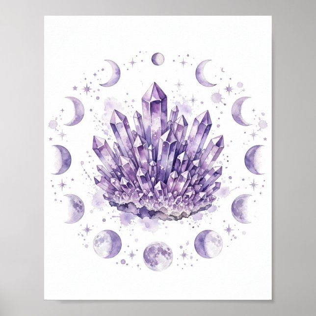 Poster Design de Fases da Lua com Aglomerado de Cristal d (Frente)