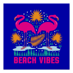 Pôster Design de Flamingos Rosa Vibes de Praia