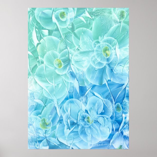 Poster Design de Flor Azul Verde Pintado à Mão (Frente)