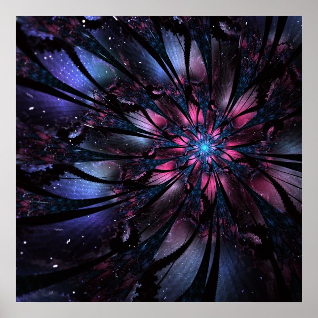 Poster design de flor fractal abstrato. (Frente)