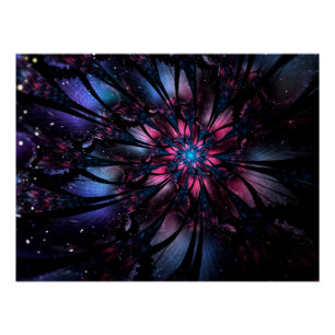 Pôster design de flor fractal abstrato.