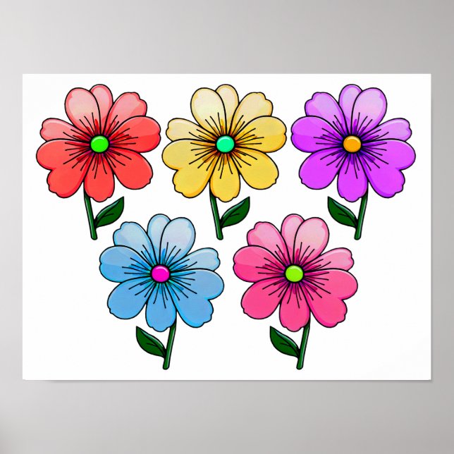 Poster design de flores de 5 cores (Frente)