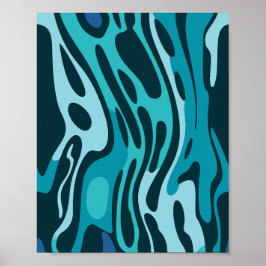 Poster Design de Fluido com Formas Azuis e Aqua Fluidas