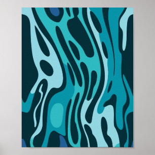 Poster Design de Fluido com Formas Azuis e Aqua Fluidas