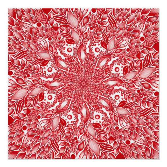Pôster Design de folha floral vermelha (Frente)