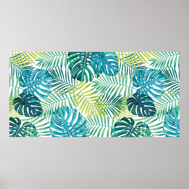 Poster Design de folha tropical com palma verde/azul e (Frente)