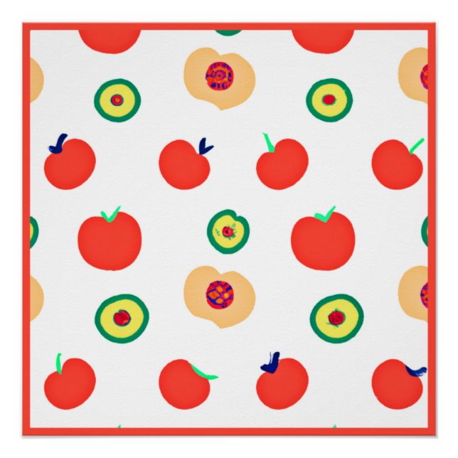 Pôster Design de Fruta de Padrões de Maçãs Vibrantes (Frente)