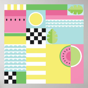 Poster Design de fruta de Verão, pop de mosaico colorido