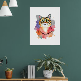 Poster design de gato engraçado com aquarela