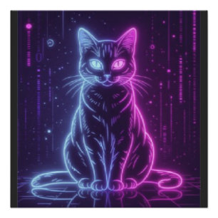 Pôster **Design de Gato Neon – Arte Felina Futurista Lumi
